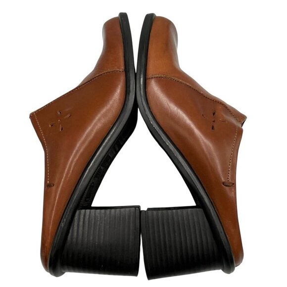 Vintage 90s Y2K Predictions Sz 6 Square Toe Laser Cut Leather Chunky Heel Mules - Picture 13 of 16